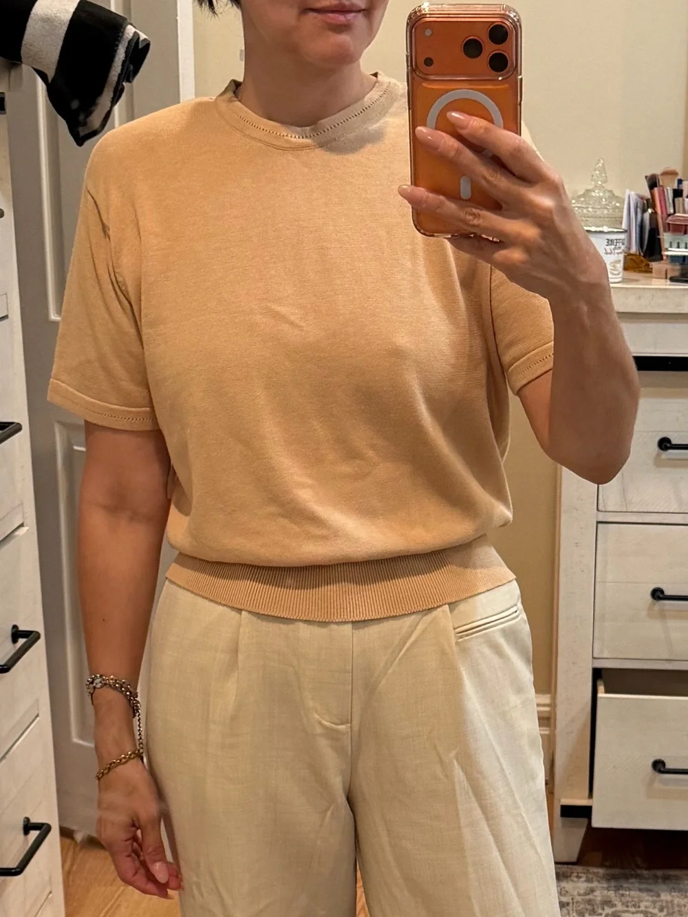 Evan Picone Short-Sleeve Crewneck Sweater - Tan